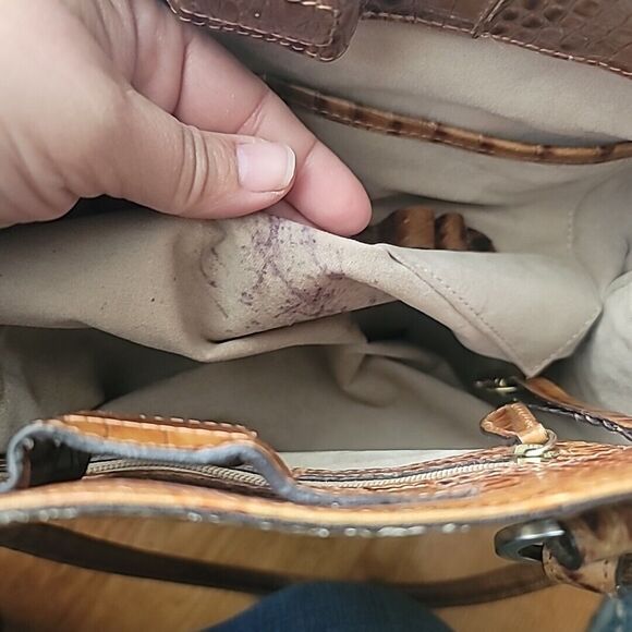 Brahmin Brown Tan Alligator Trim Double Handle Bucket Handbag Purse - Picture 16 of 16